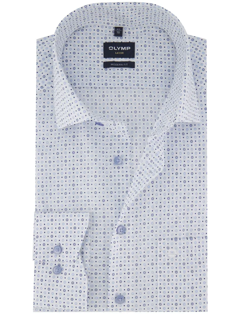 katoenen Olymp overhemd blauw geprint normale fit