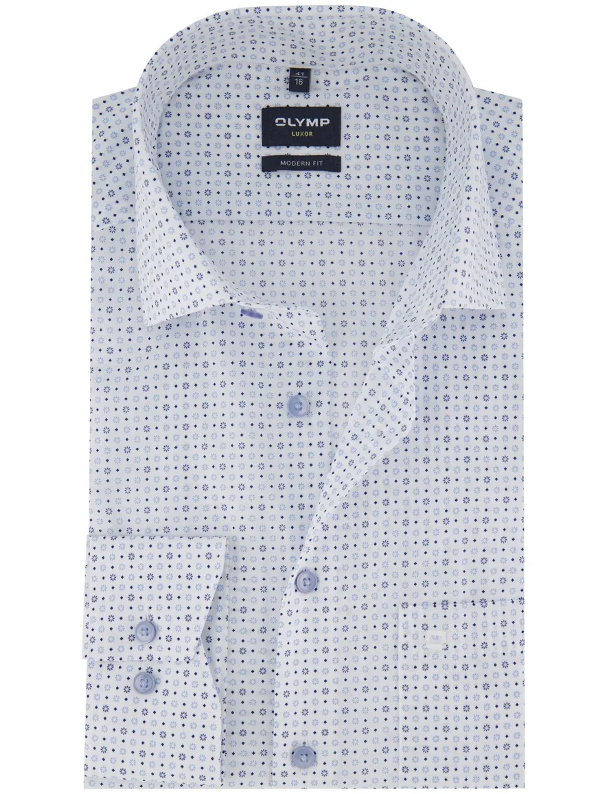 Olymp overhemd blauw geprint