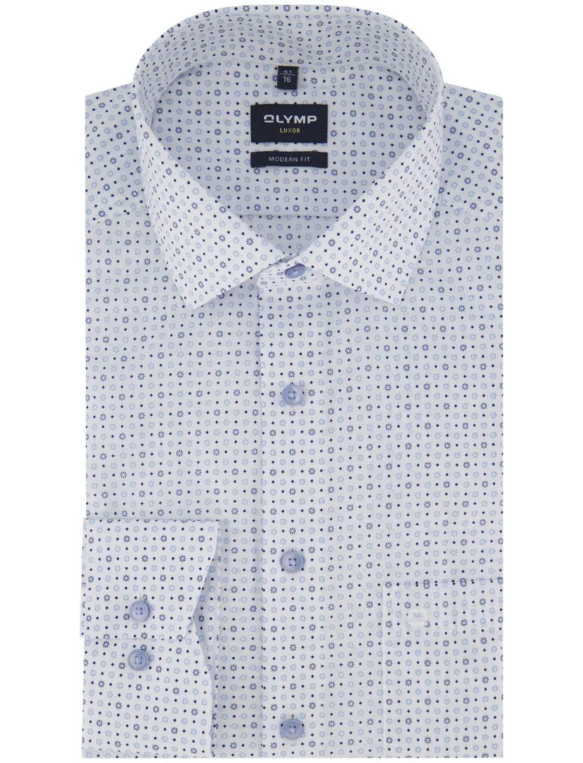 katoenen Olymp overhemd blauw geprint normale fit