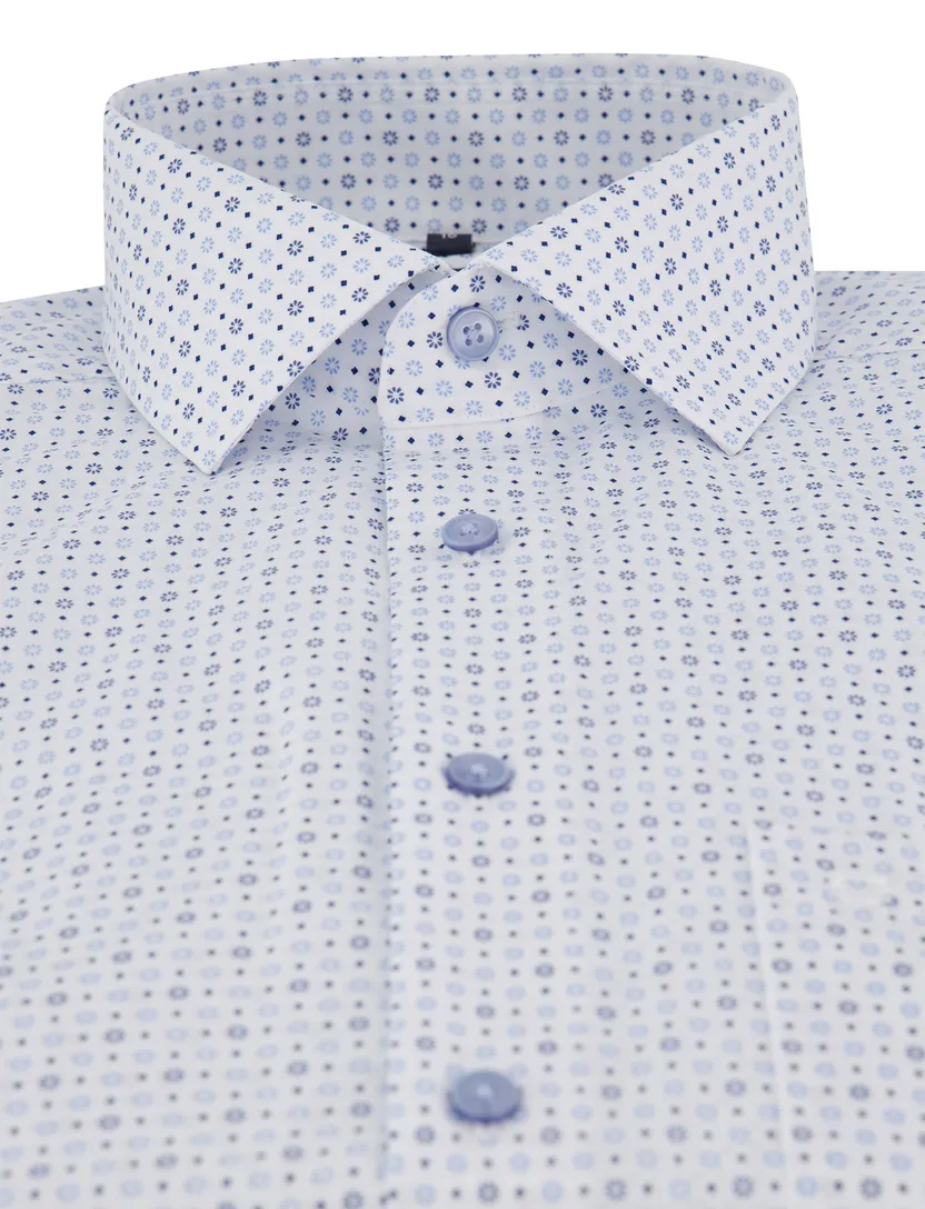 katoenen Olymp overhemd blauw geprint normale fit