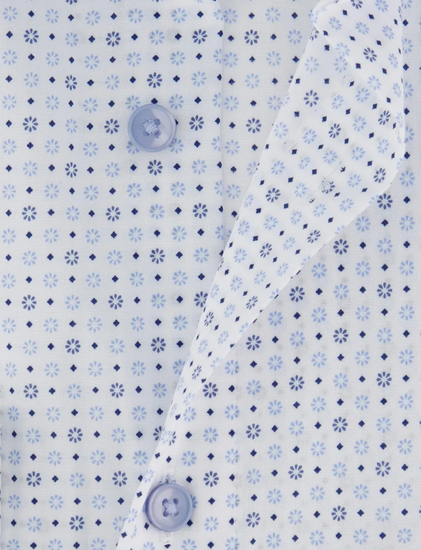 katoenen Olymp overhemd blauw geprint normale fit