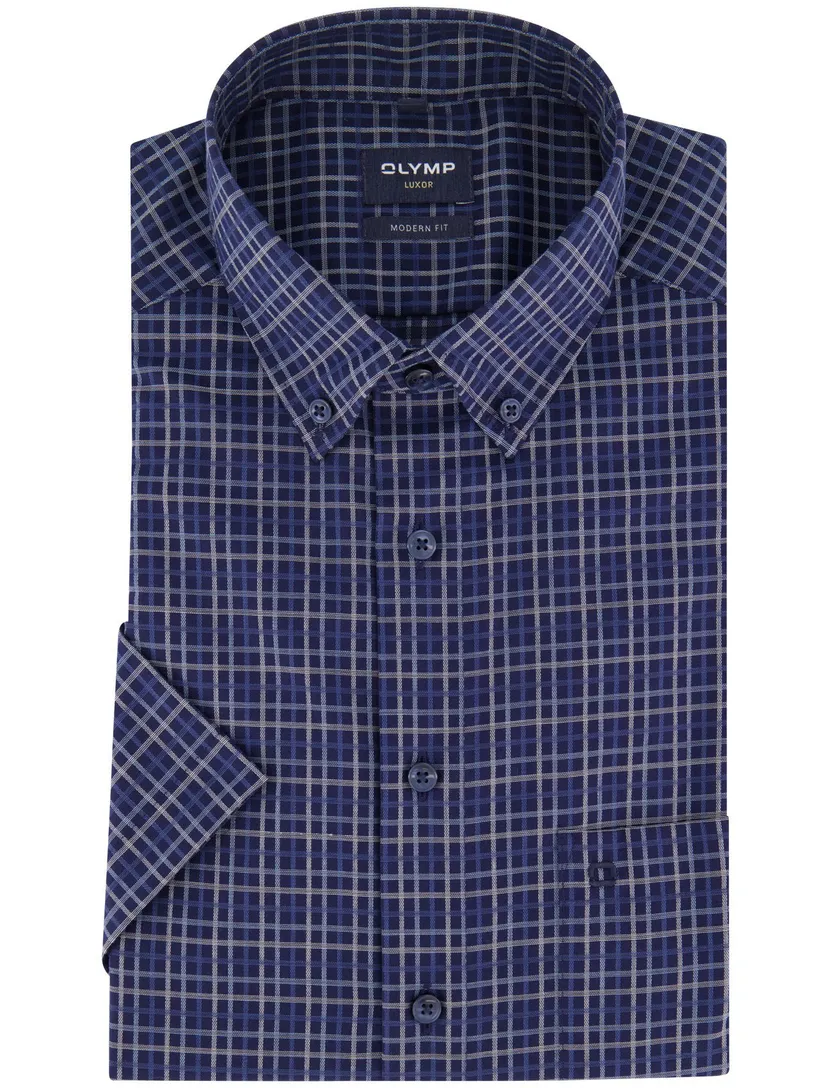 katoenen Olymp overhemd donkerblauw geruit normale fit