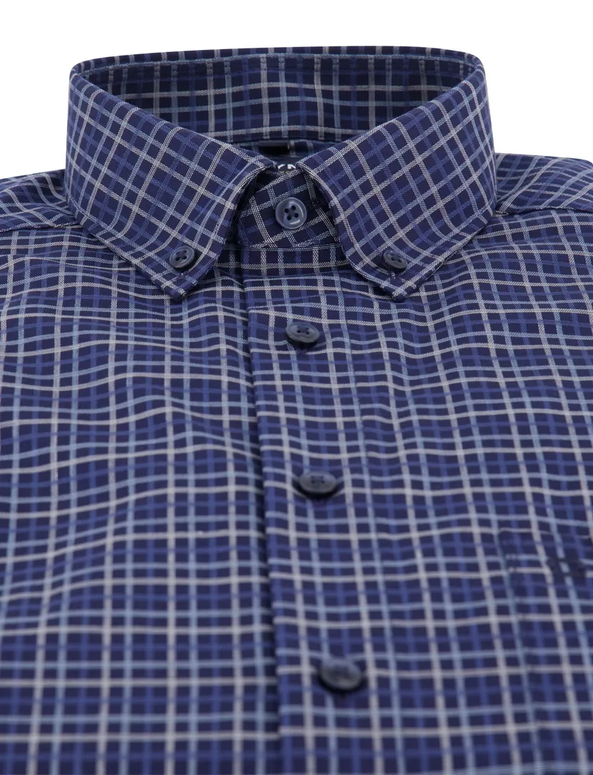 katoenen Olymp overhemd donkerblauw geruit normale fit