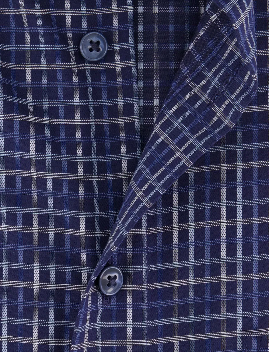 Olymp overhemd donkerblauw geruit katoen normale fit strijkvrij