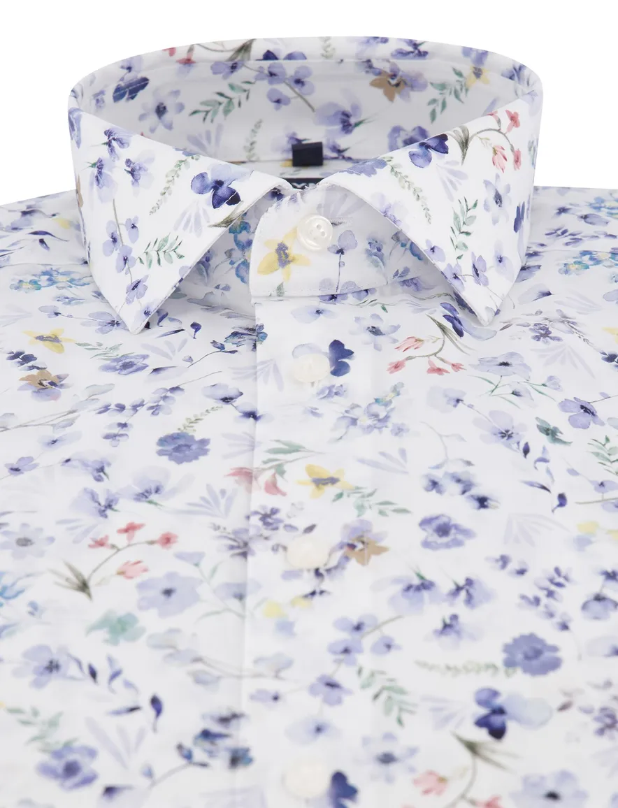 Olymp overhemd wit blauw geprint paar normale fit katoen