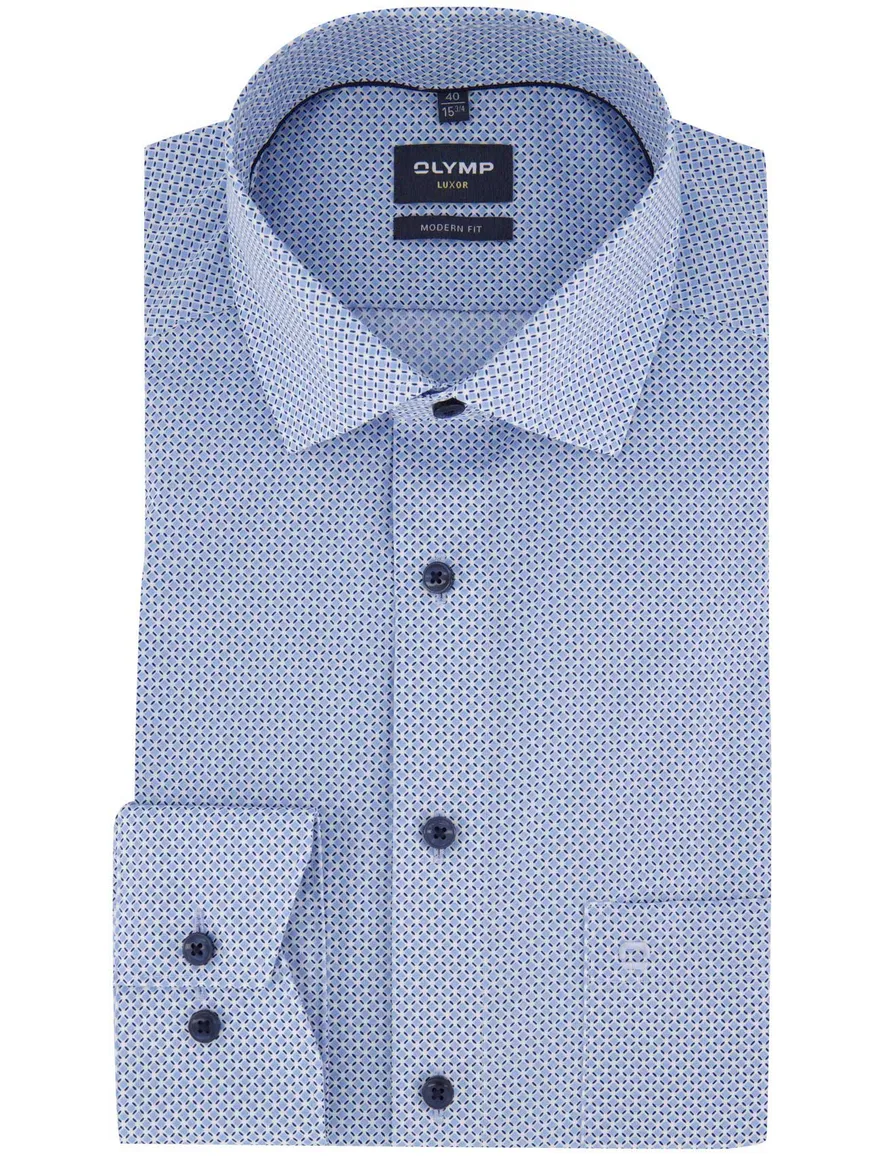Olymp overhemd blauw modern fit strijkvrij borstzak