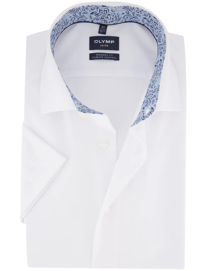 Olymp overhemd wit modern fit korte mouw semi-wide collar