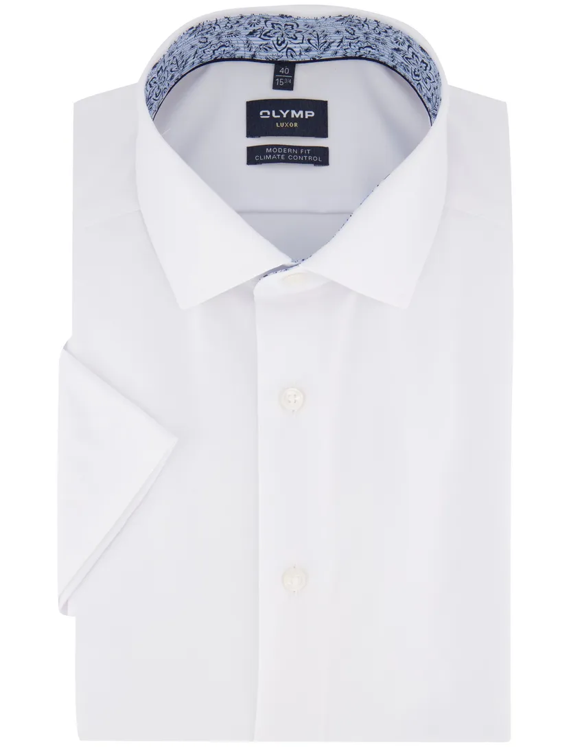 Olymp overhemd wit modern fit korte mouw semi-wide collar