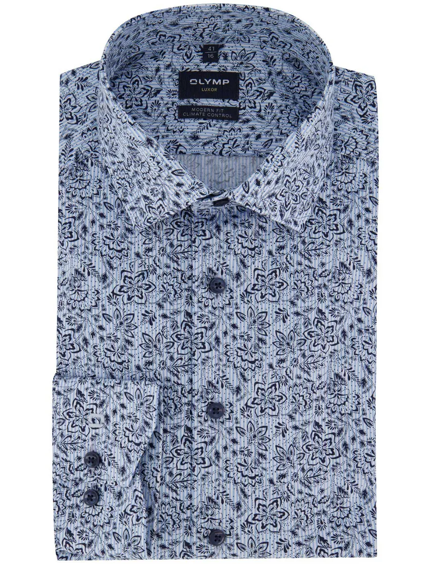 Olymp overhemd blauw modern fit geprint