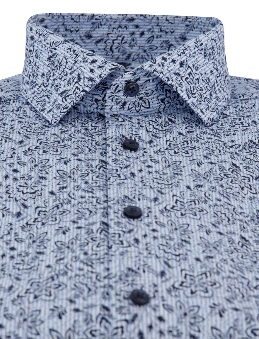 Olymp overhemd blauw modern fit geprint lange mouw