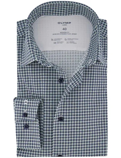 Olymp Olymp overhemd groen modern fit geprint semi-wide collar