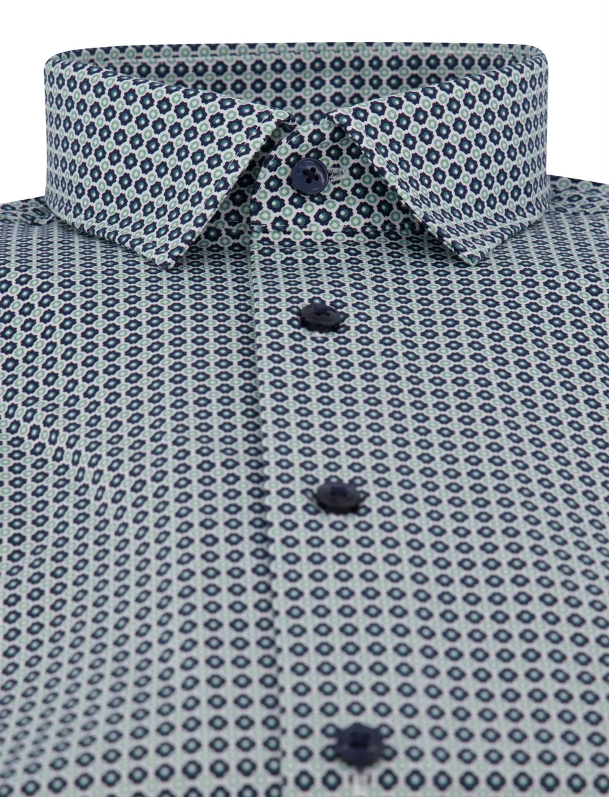 Olymp overhemd groen modern fit geprint semi-wide collar