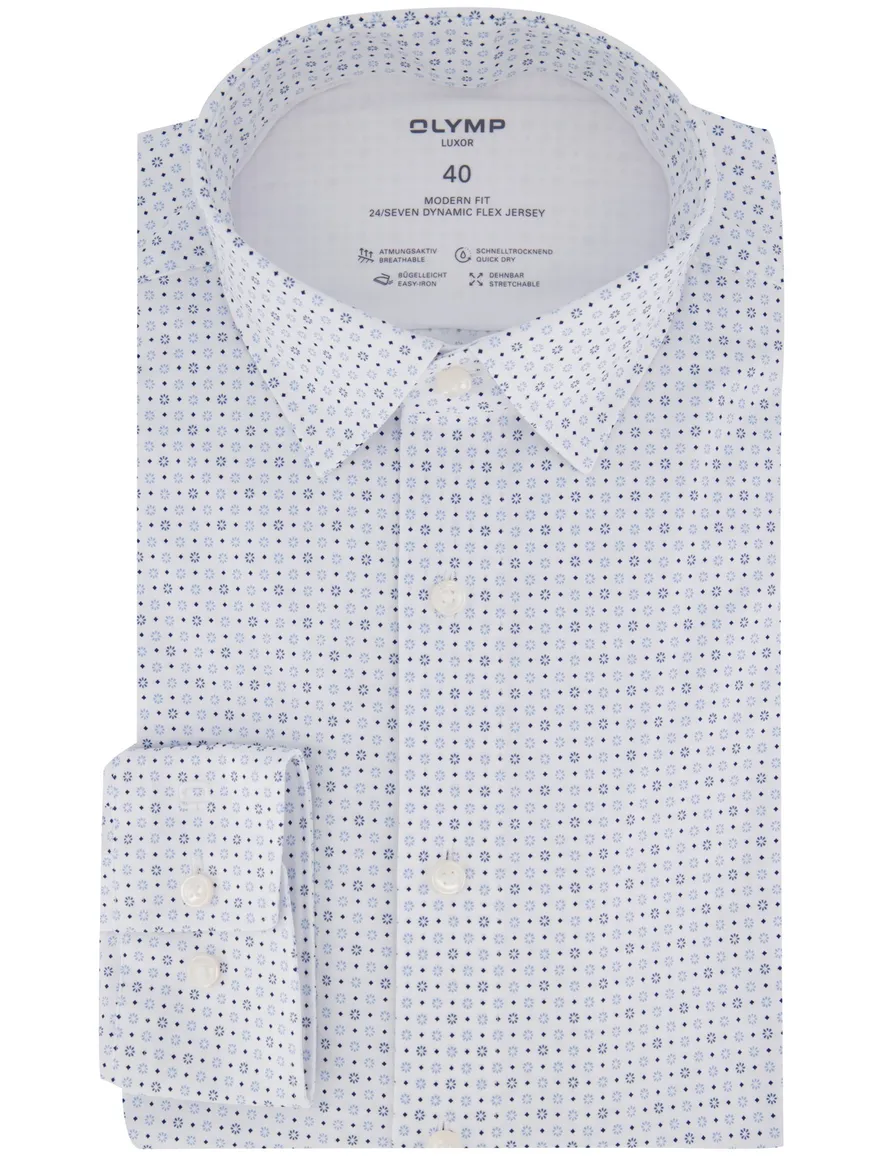 Olymp overhemd lichtblauw modern fit geprint semi-wide collar