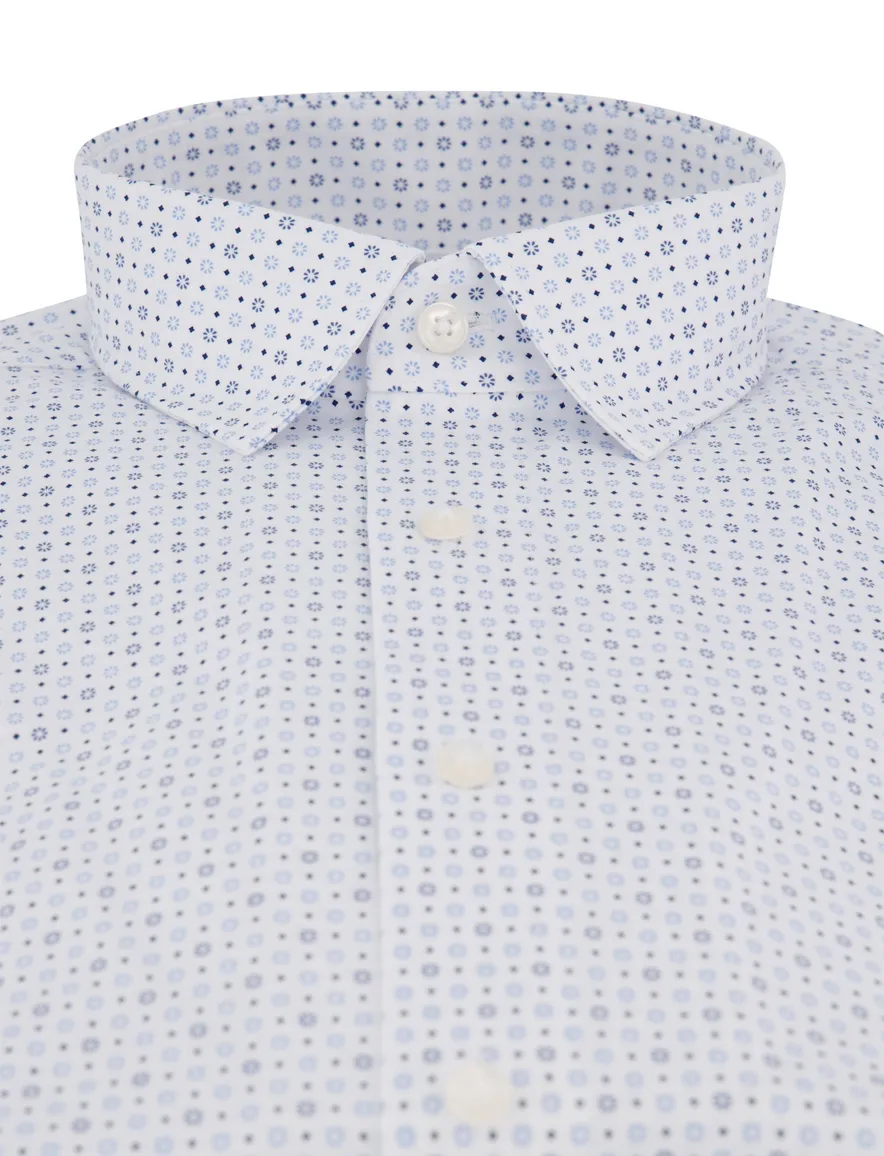 Olymp overhemd lichtblauw modern fit geprint semi-wide collar