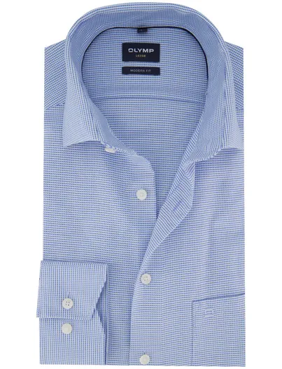 Olymp Olymp overhemd blauw geruit normale fit katoen