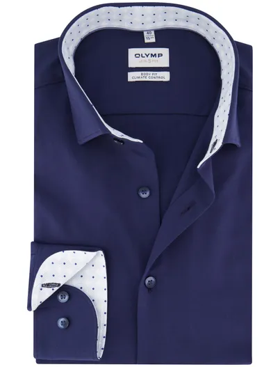 Olymp Olymp overhemd donkerblauw effen slim fit katoen
