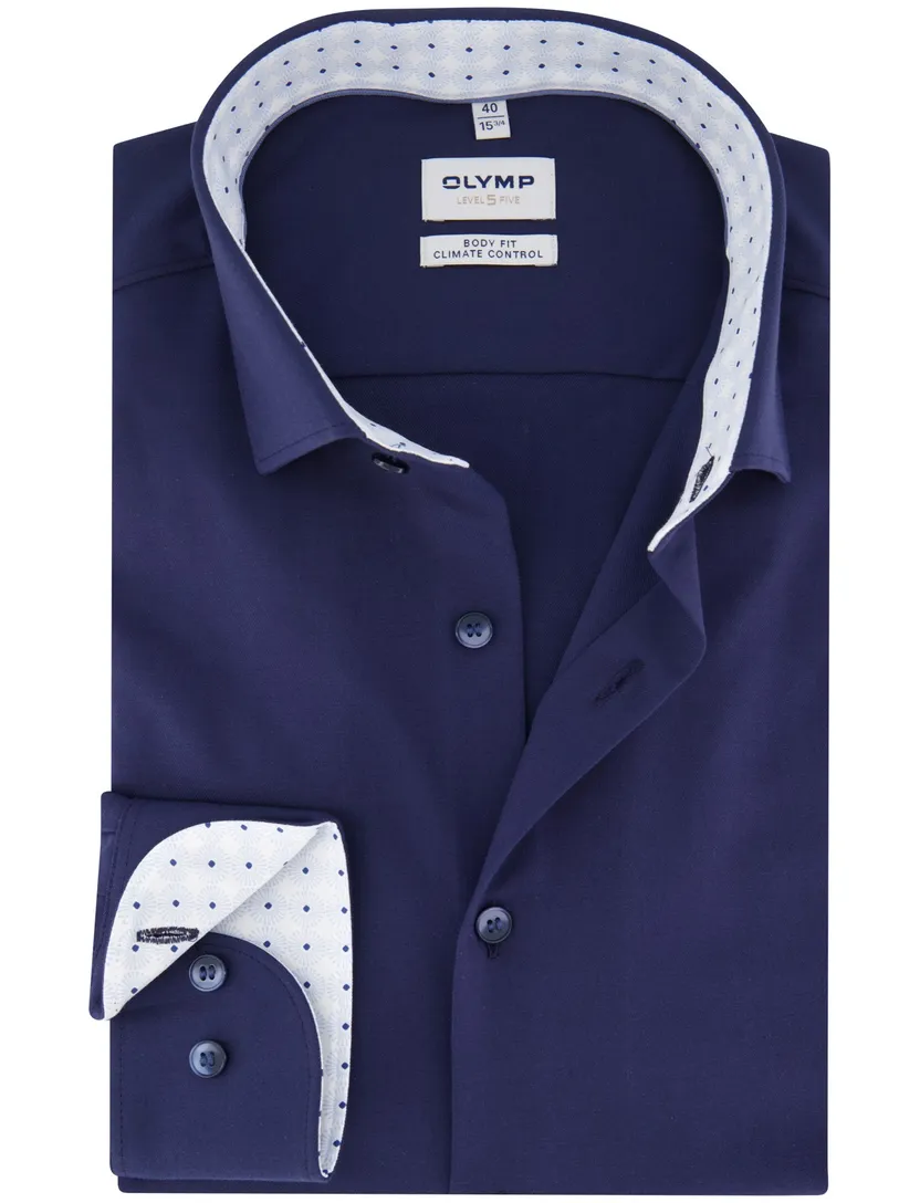 Olymp overhemd donkerblauw slim fit katoen effen