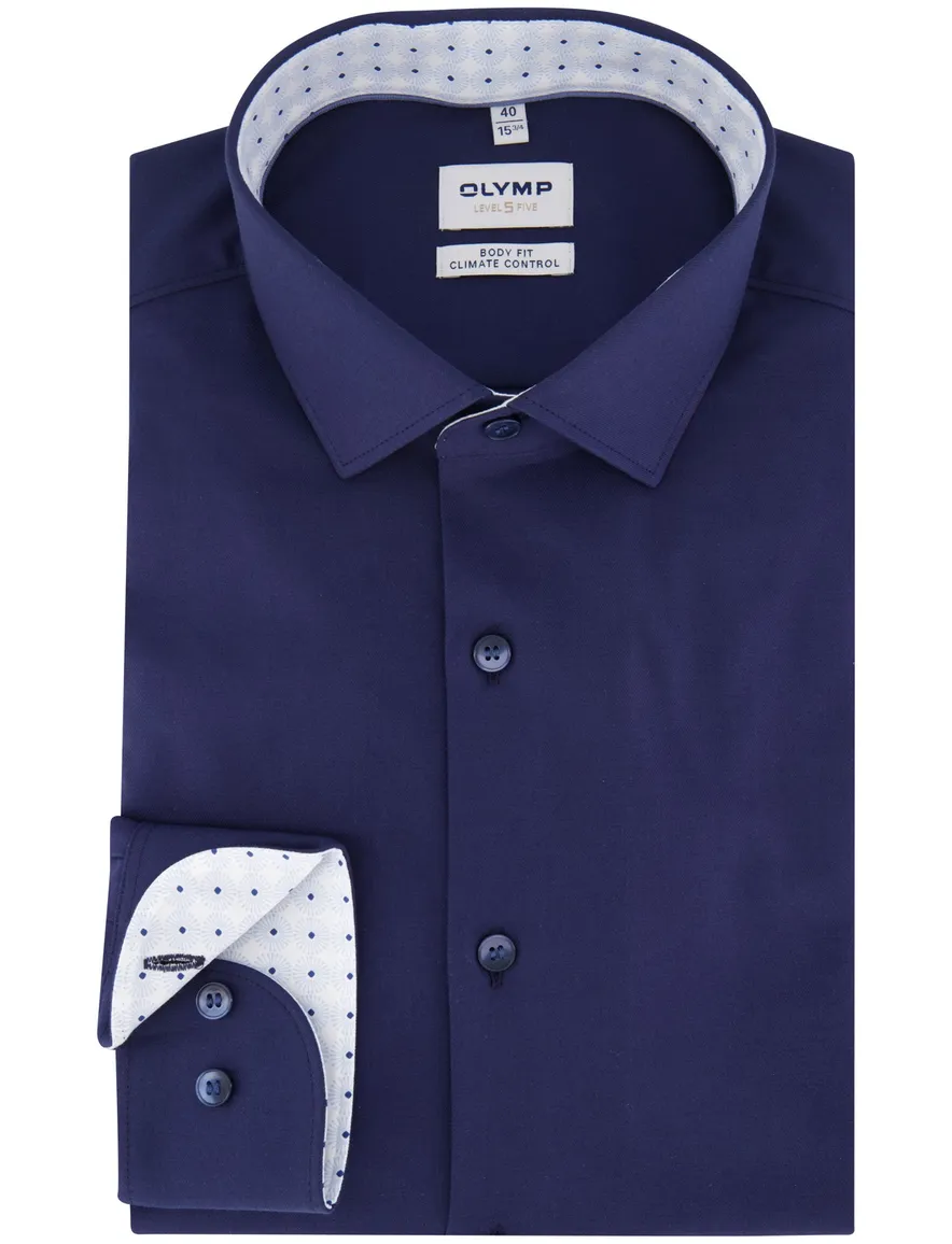 Olymp overhemd donkerblauw effen slim fit katoen