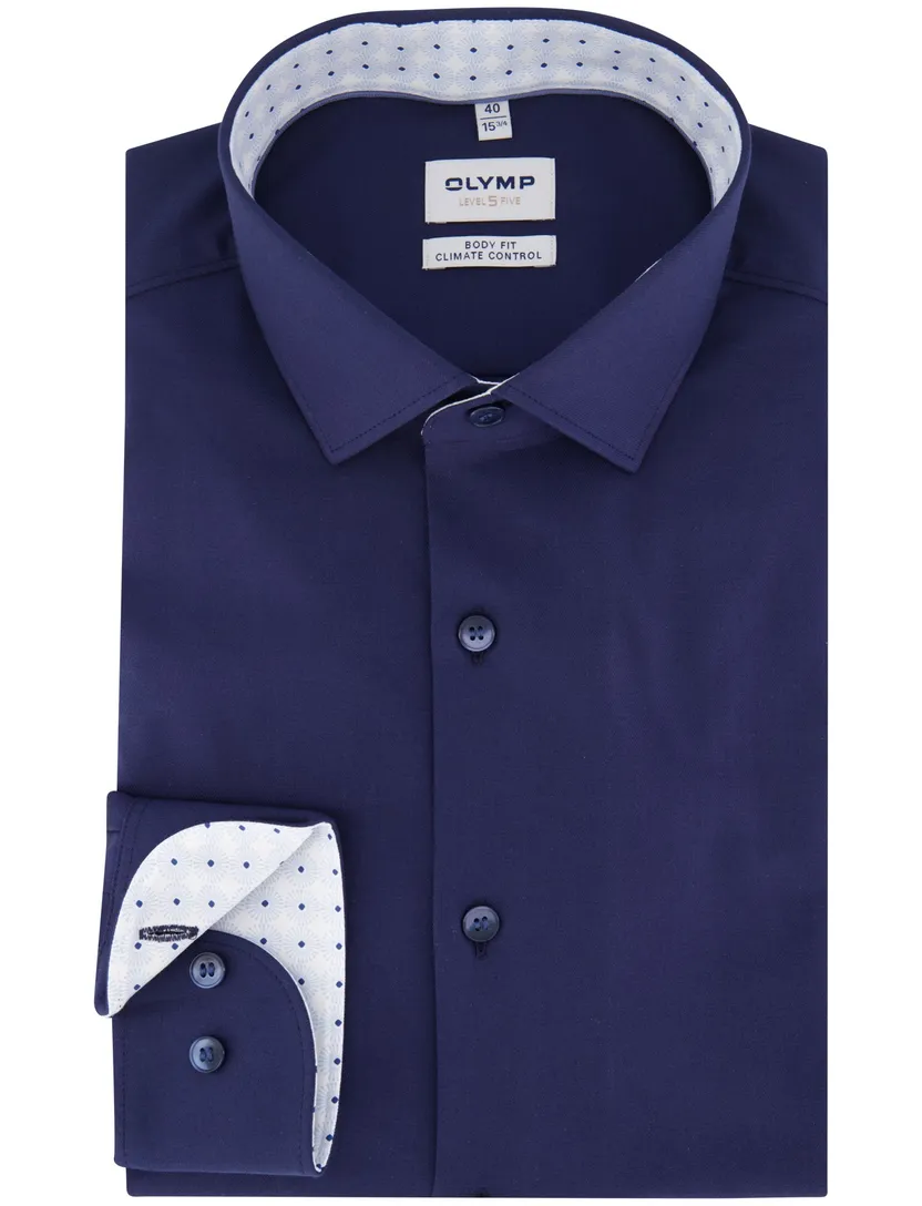 Olymp overhemd donkerblauw slim fit katoen effen