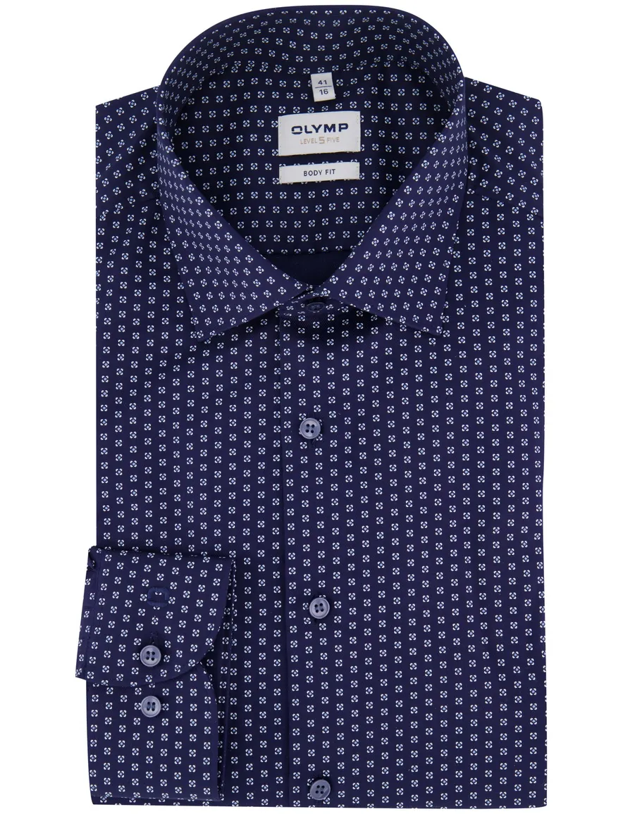 Olymp overhemd donkerblauw body fit geprint ml7