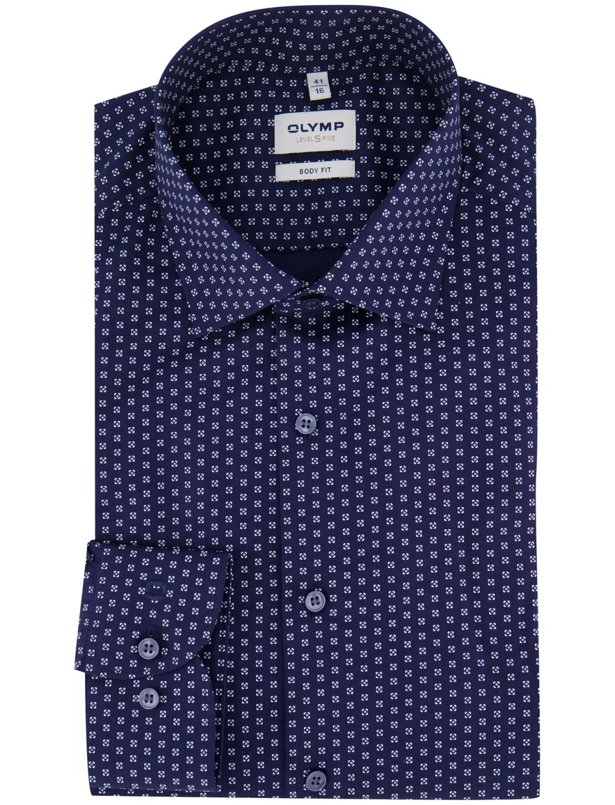 Olymp overhemd donkerblauw body fit geprint