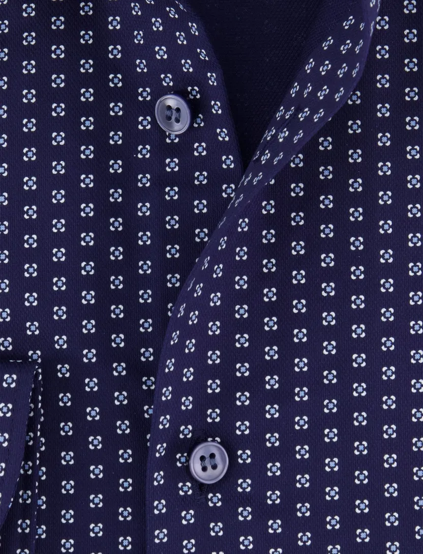 Olymp overhemd donkerblauw body fit geprint katoen