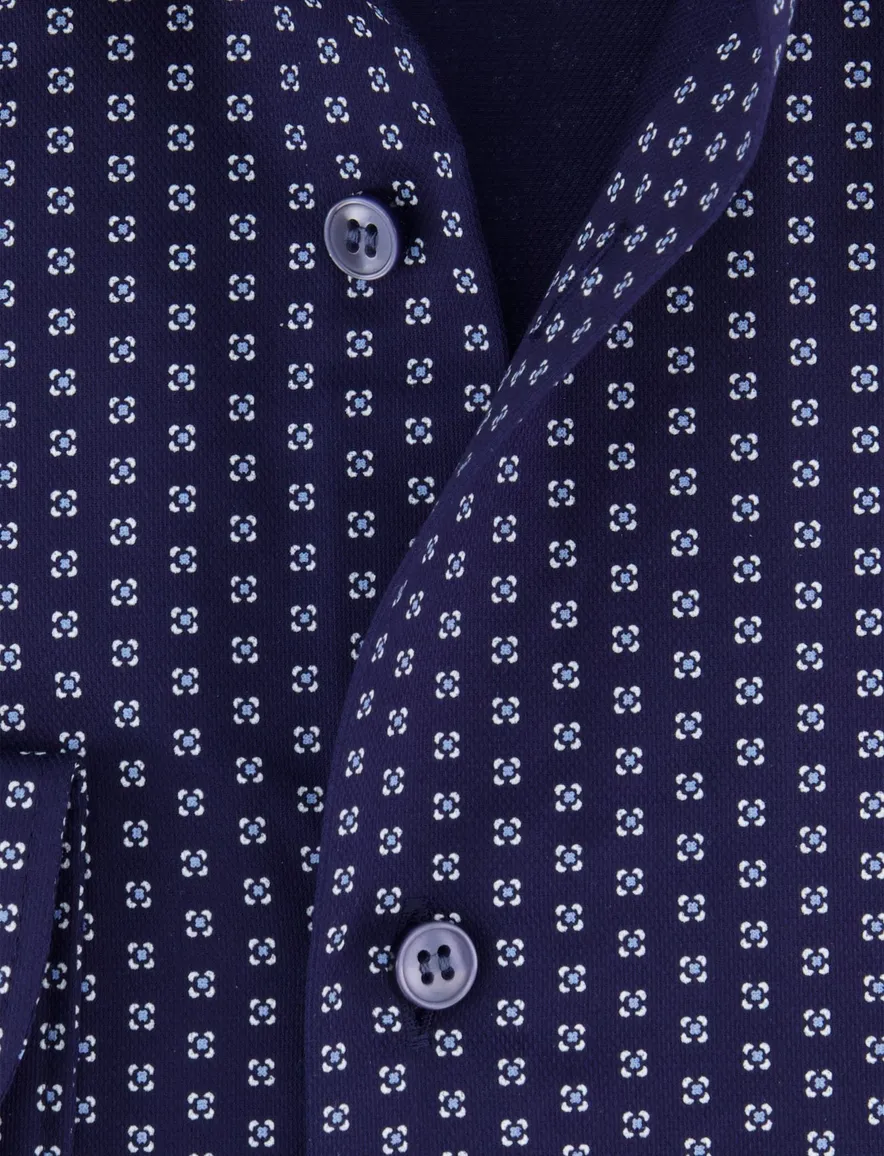 Olymp overhemd donkerblauw body fit geprint ml7
