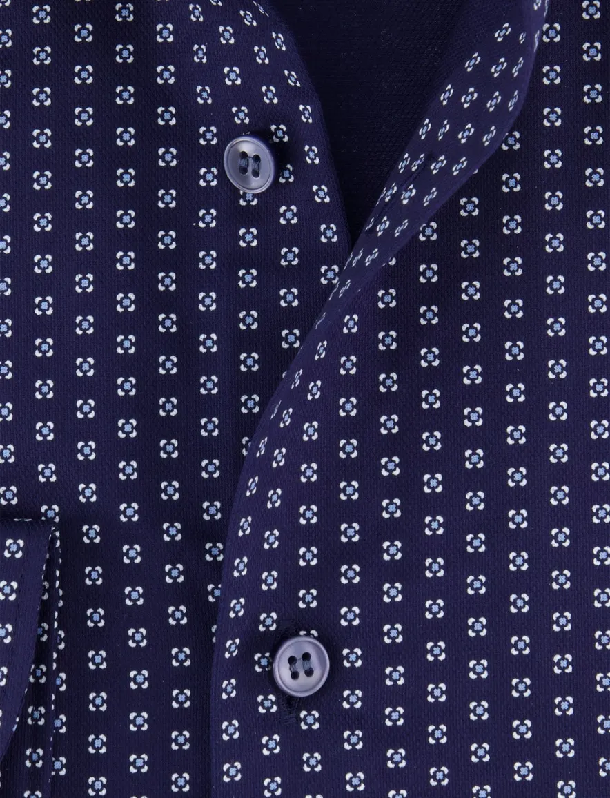 Olymp overhemd donkerblauw body fit geprint