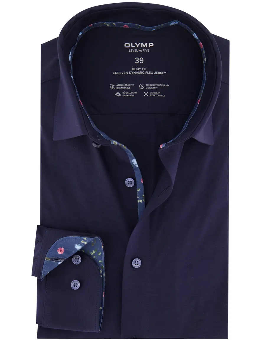 Olymp overhemd donkerblauw body fit effen