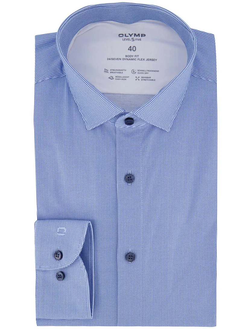 Olymp overhemd blauw body fit semi-wide collar