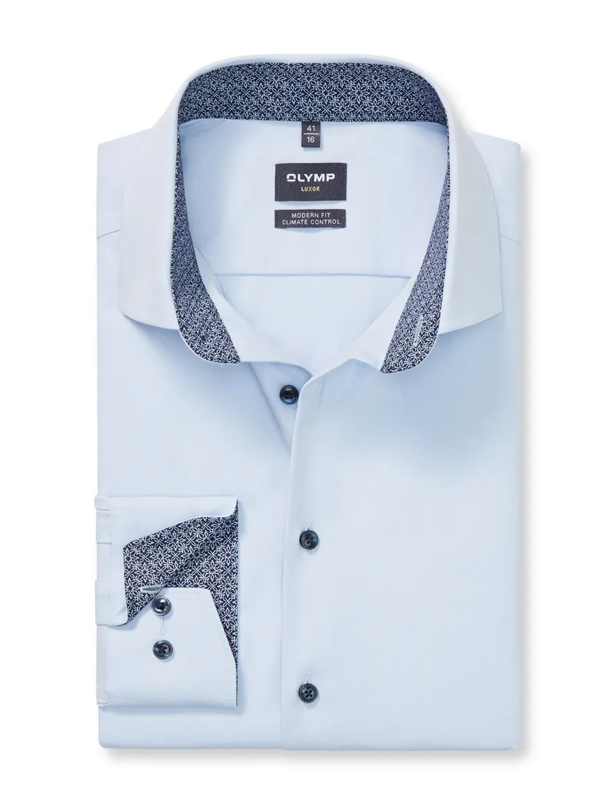 Olymp overhemd normale fit blauw effen katoen