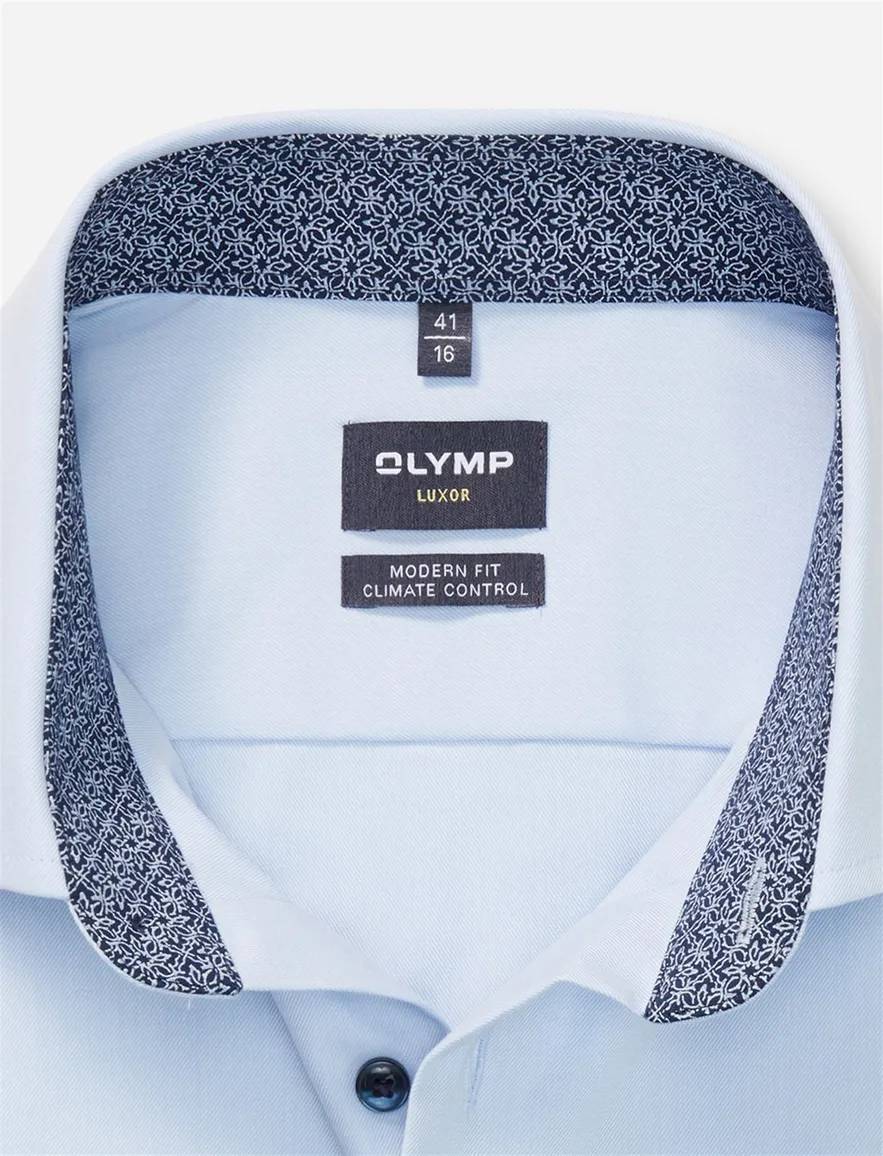 Olymp overhemd normale fit blauw effen katoen
