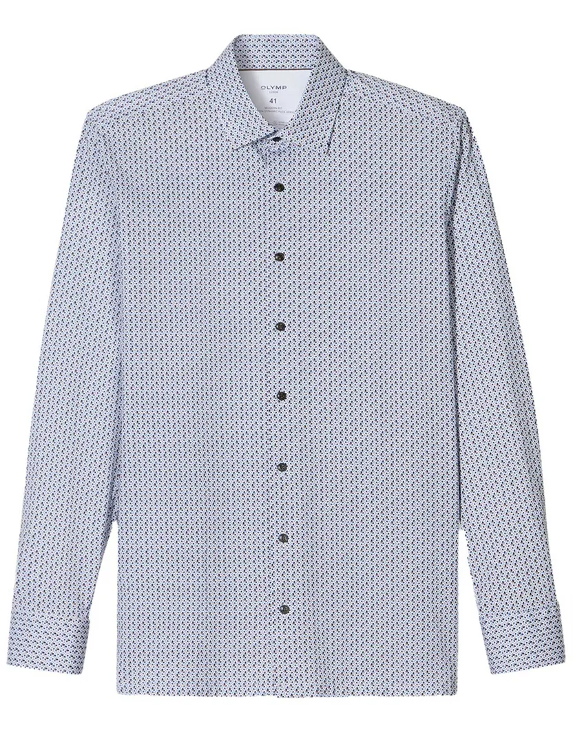 katoenen Olymp overhemd blauw geprint normale fit
