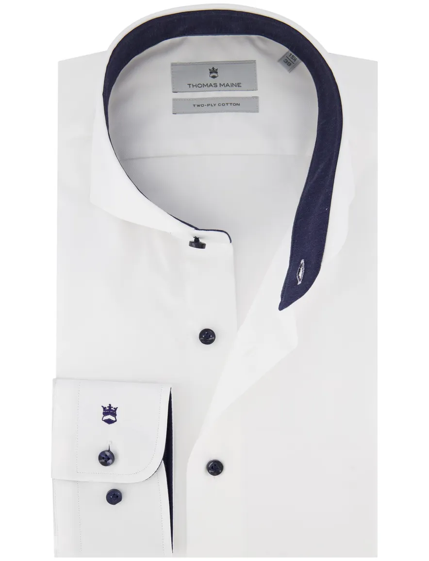 Thomas Maine two-ply overhemd wit katoen