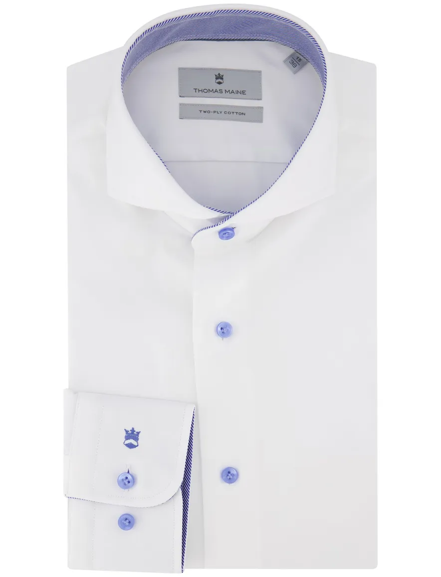 Thomas Maine two-ply overhemd wit katoen