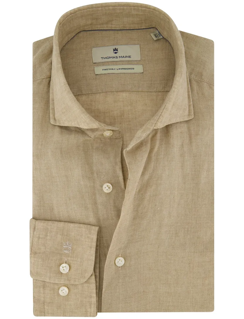 Thomas Maine overhemd linnen beige