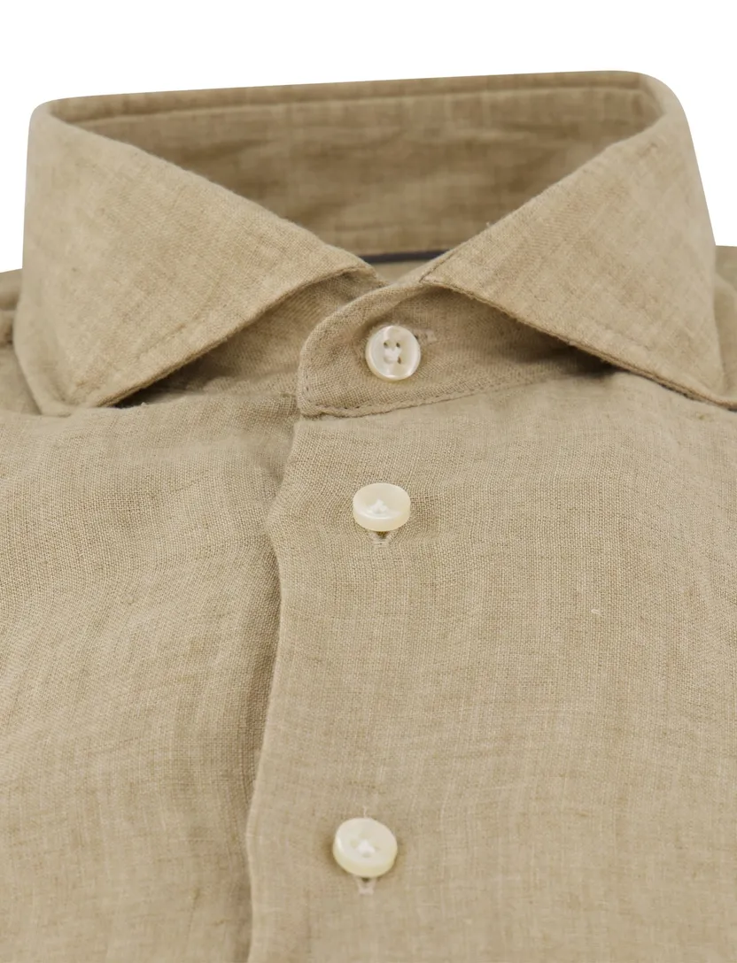 Thomas Maine overhemd linnen beige