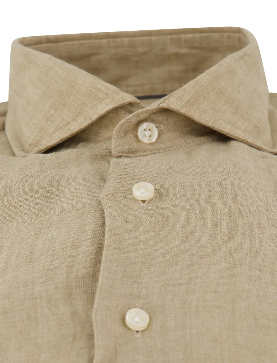 Thomas Maine overhemd linnen beige