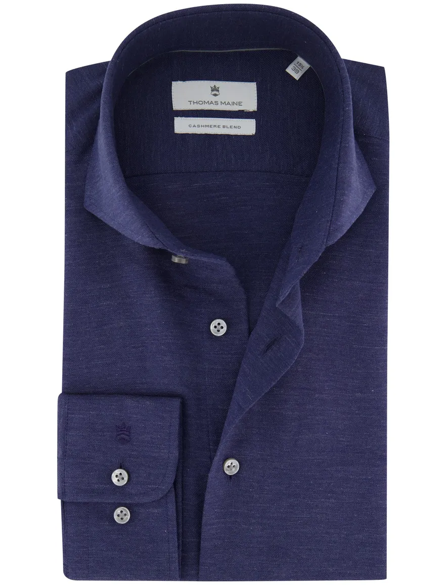 Thomas Maine overhemd donkerblauw effen katoen