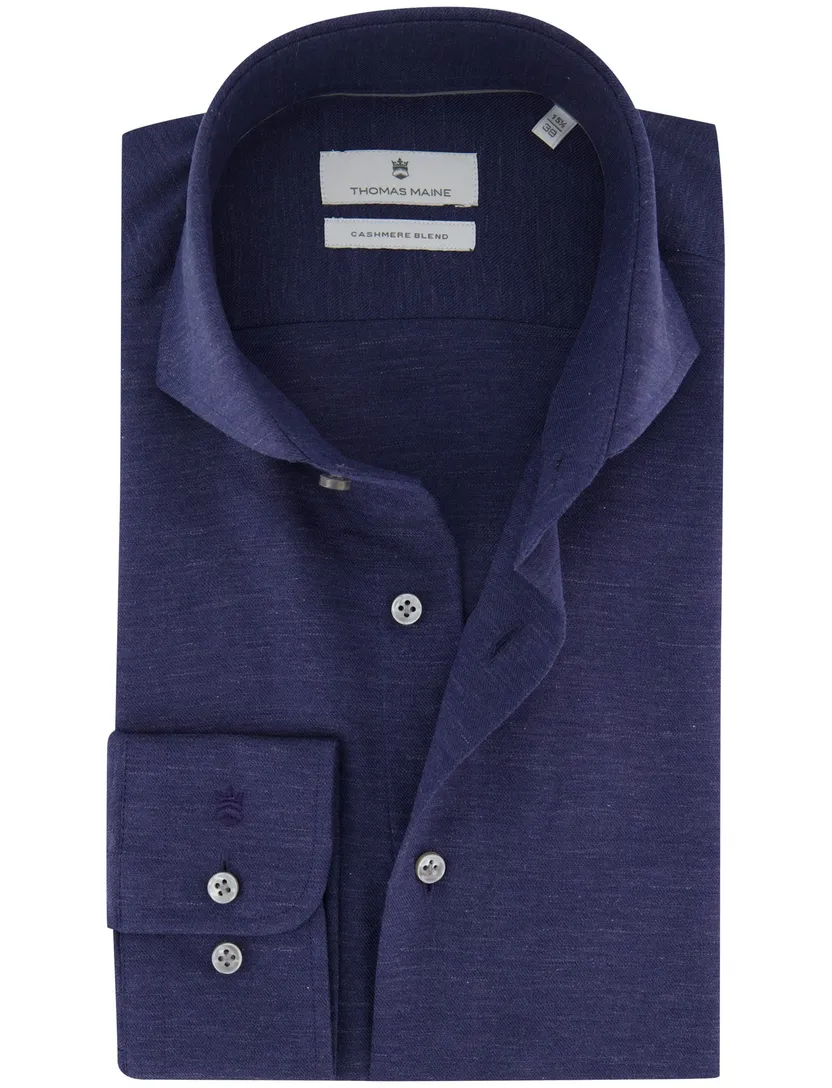Thomas Maine overhemd donkerblauw effen