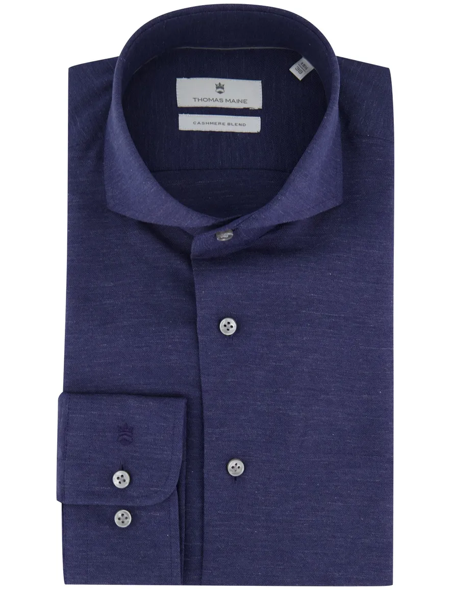 Thomas Maine overhemd donkerblauw effen katoen