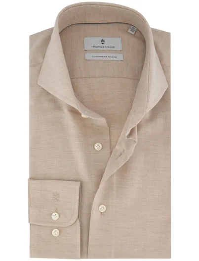 Thomas Maine Thomas Maine overhemd beige gemêleerd katoen
