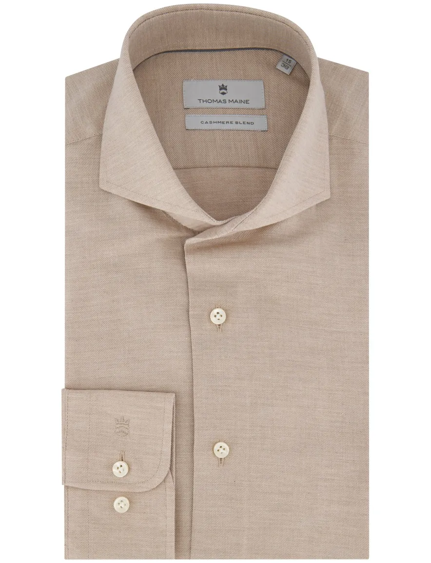 Thomas Maine overhemd beige gemêleerd