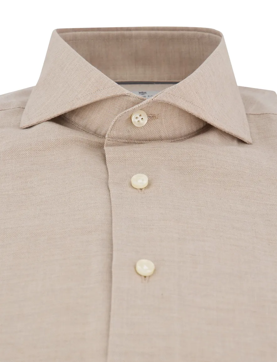 Thomas Maine overhemd beige gemêleerd katoen