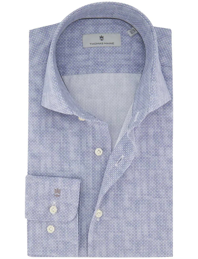 overhemd Thomas Maine blauw katoen geprint