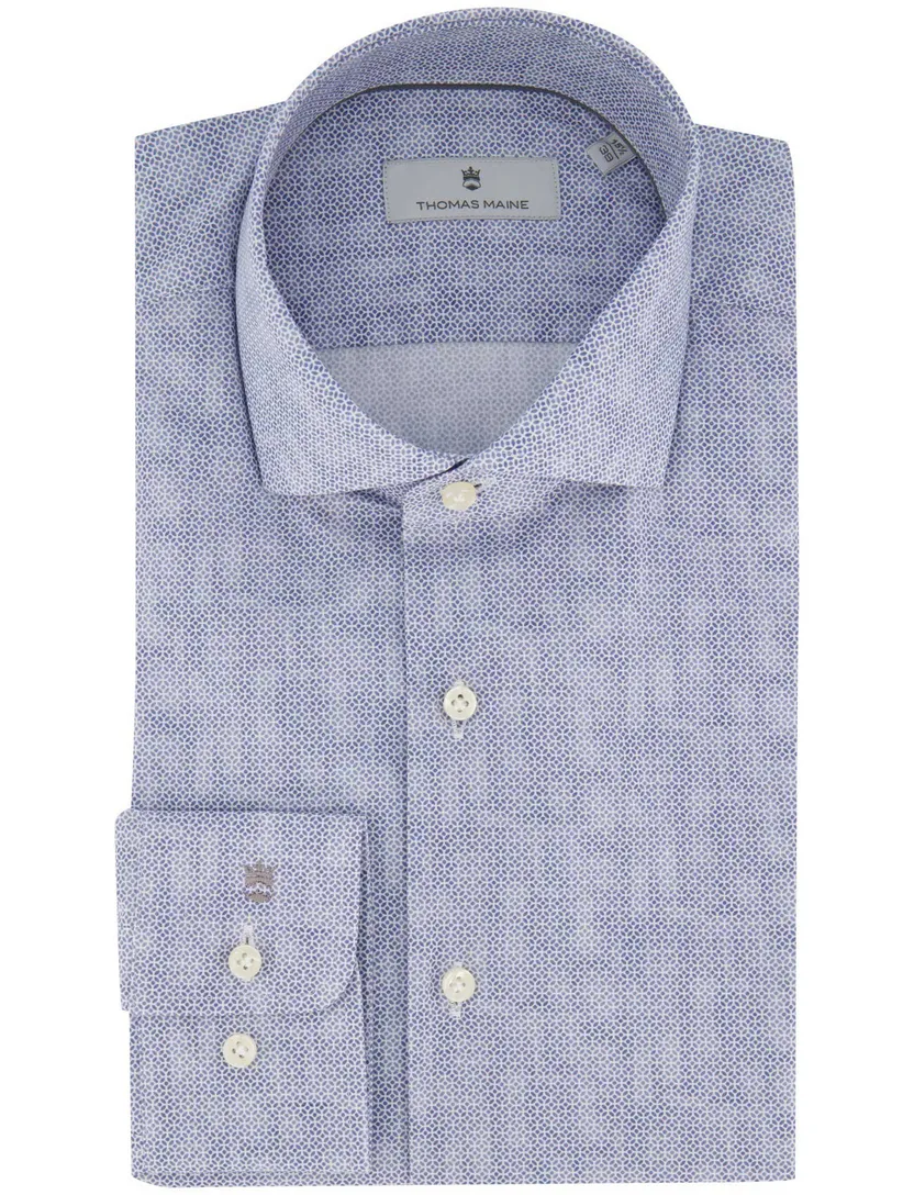 overhemd Thomas Maine blauw katoen geprint