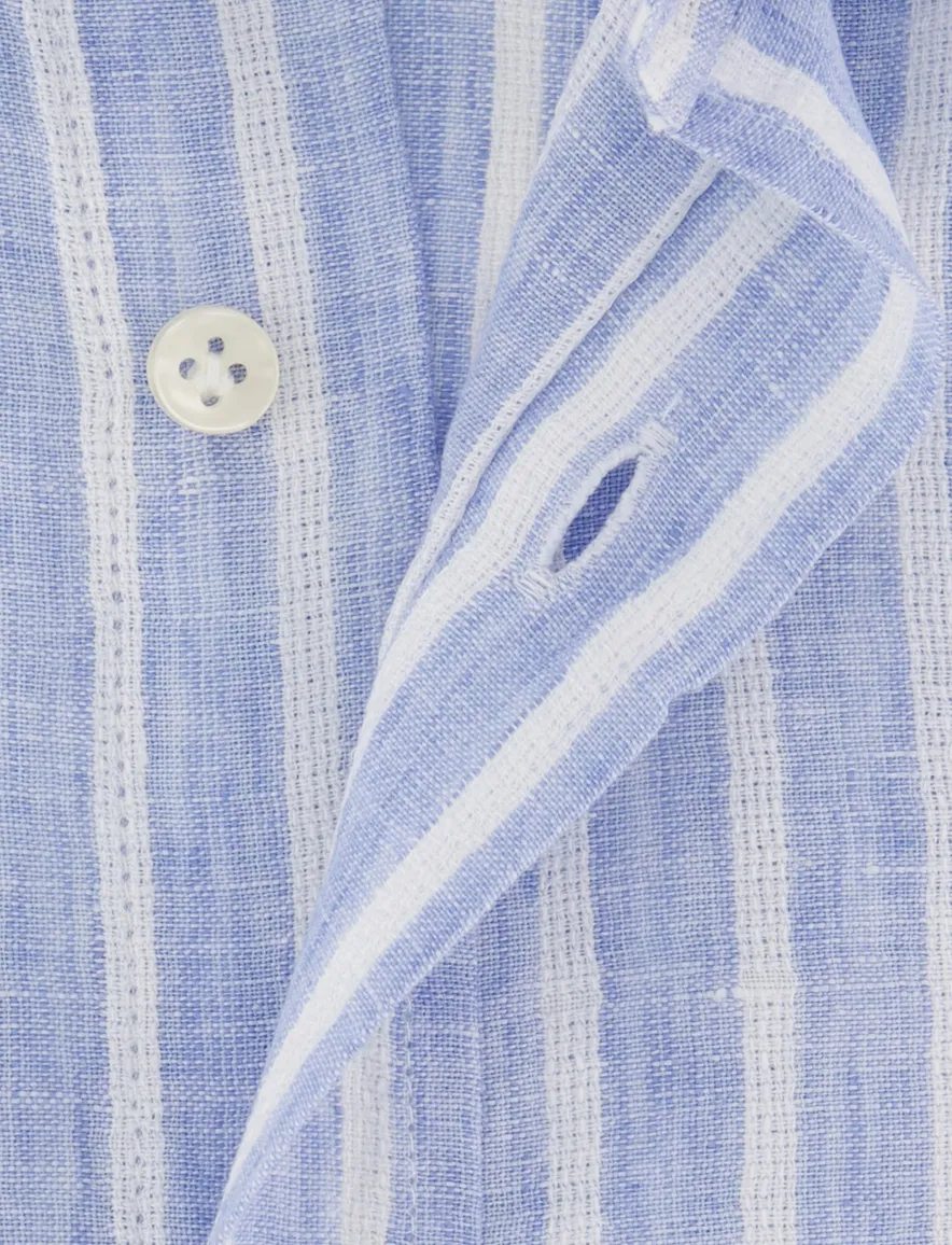 Thomas Maine overhemd linnen blauw gestreept