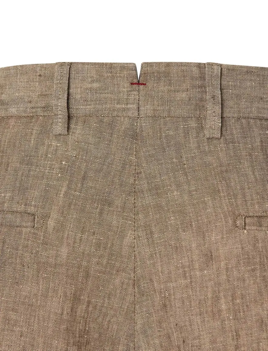 Hiltl Pantalon linnen lichtbruin geprint normale fit
