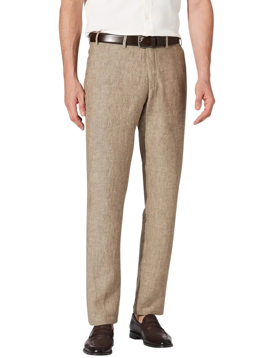 Hiltl Pantalon linnen lichtbruin geprint normale fit