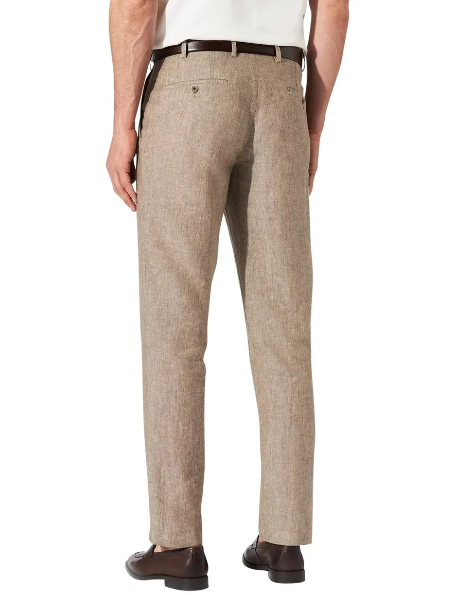 Hiltl Pantalon linnen lichtbruin geprint normale fit